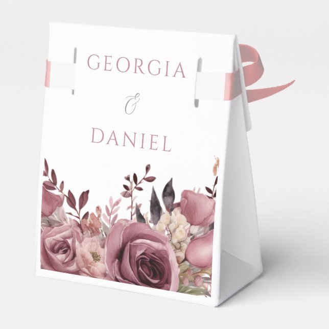 Dusty Rose & Burgundy Boho Floral Wedding Favor Boxes (Back Side)