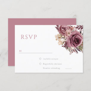 Dusty Rose & Burgundy Boho Floral Wedding RSVP Card