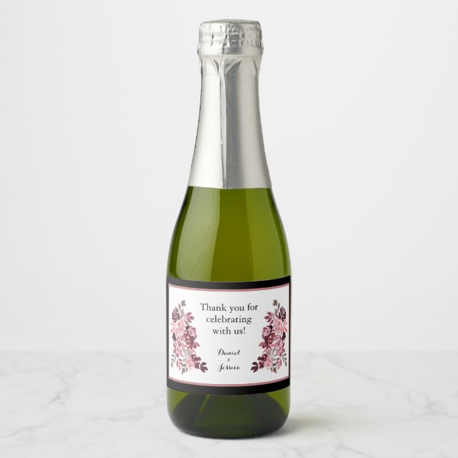 Dusty Rose Burgundy Favor Mini Sparkling Wine Labe Label (Front)