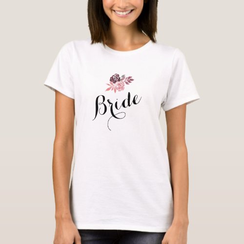 Dusty Rose Burgundy Floral Bride T_Shirt