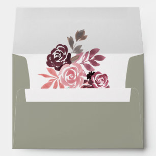 Dusty Rose Burgundy Floral Wedding Envelopes
