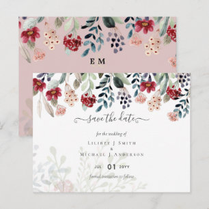 Dusty Rose Burgundy Floral Wedding Postcard