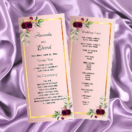 Dusty rose burgundy florals wedding program