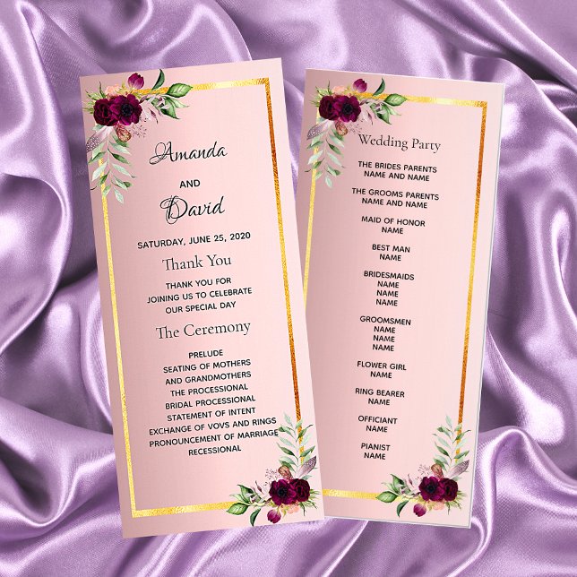 Dusty rose burgundy florals wedding program (Creator Uploaded)
