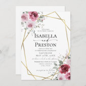 Dusty Rose Burgundy Gold Floral Wedding Invitation (Front/Back)