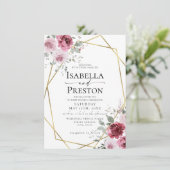 Dusty Rose Burgundy Gold Floral Wedding Invitation (Standing Front)