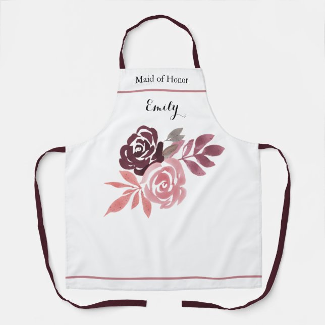 Dusty Rose Burgundy Maid of Honor Apron (Front)
