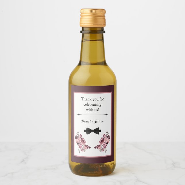 Dusty Rose Burgundy Mini Wine Bottle Favor Label (Front)