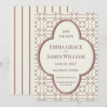 Dusty Rose Burgundy Quatrefoil Save the Date