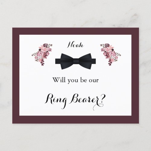 Dusty Rose Burgundy Ring Bearer Request Card