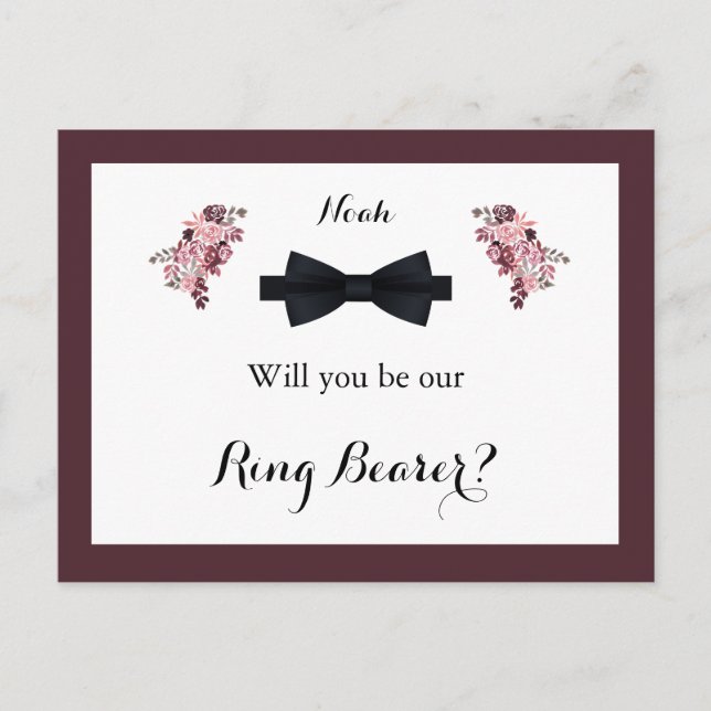 Dusty Rose Burgundy Ring Bearer Request Card (Front)