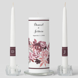 Dusty Rose Burgundy Wedding Unity Candle Set
