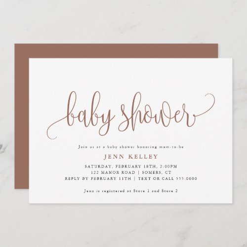 Dusty Rose Calligraphy Baby Shower Invitation