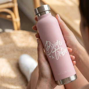 Dusty Rose Calligraphy Bride Tribe Bachelorette Water Bottle