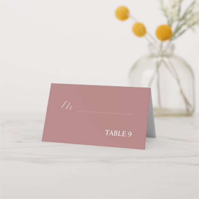 Dusty rose calligraphy elegant wedding seat place card (Front)