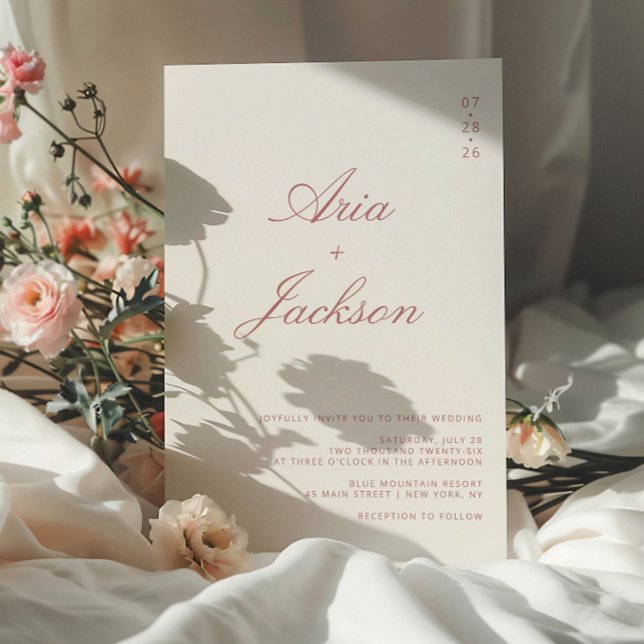 Dusty Rose Calligraphy Modern QR Code Wedding Invitation (Creator Uploaded)