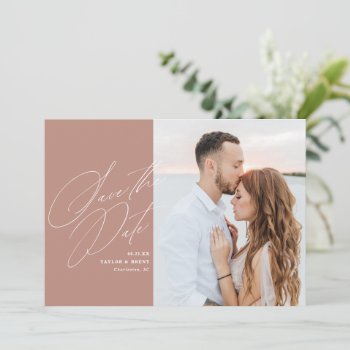 Dusty Rose Calligraphy Script Photo Save The Date by BanterandCharm at Zazzle