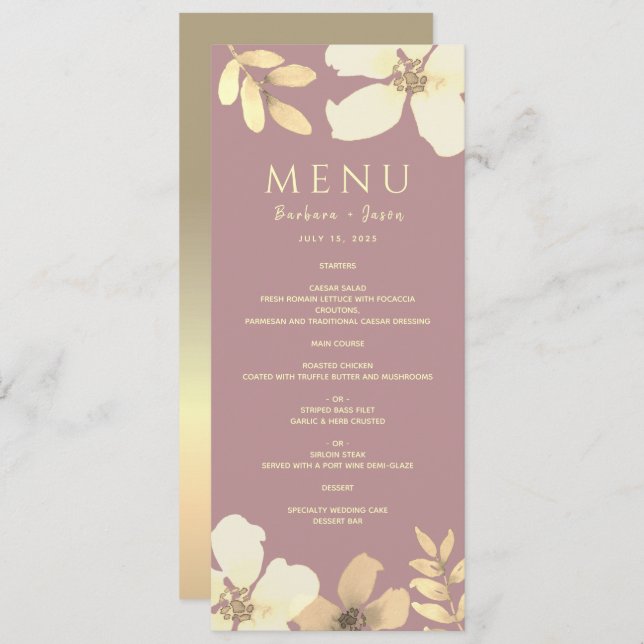 Dusty Rose Calligraphy Wedding Menu (Front/Back)