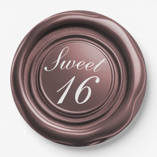 Dusty Rose Candle Wax Seal Drip Sweet 16 Wedding Paper Plates
