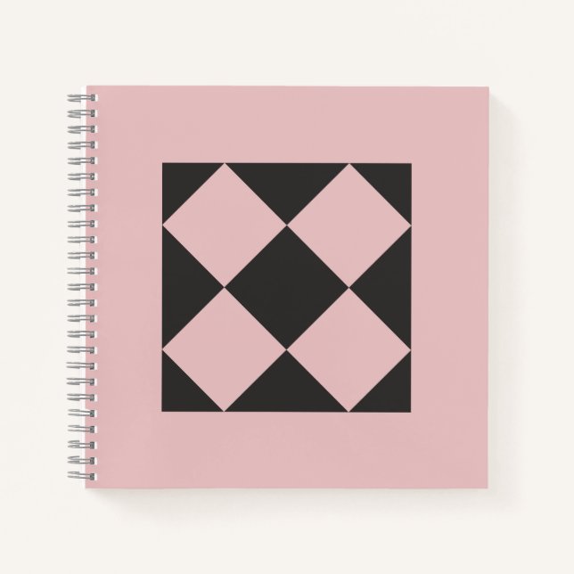 Dusty Rose & Charcoal Black Geometric Notebook (Front)