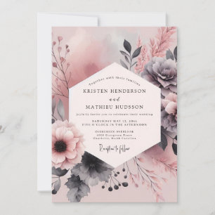 Dusty Rose Charcoal Bloom Wedding Invitation