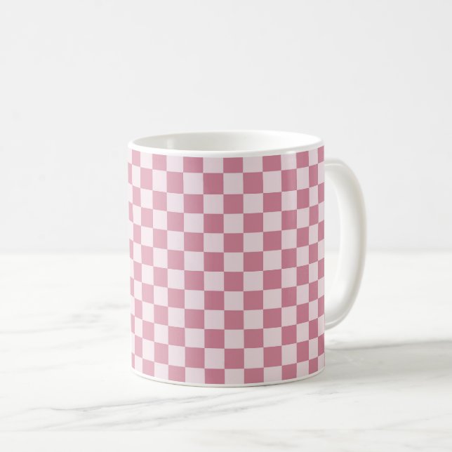 Dusty rose checkerboard pattern coffee mug (Front Right)