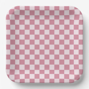 Dusty rose checkerboard pattern paper plates