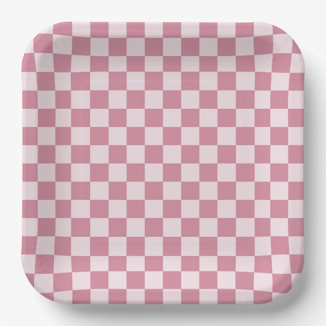 Dusty rose checkerboard pattern paper plates (Front)