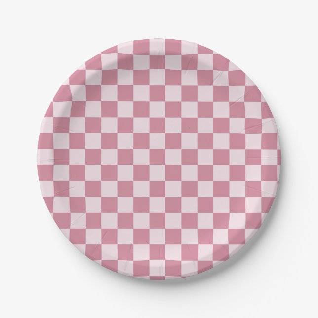 Dusty rose checkerboard pattern paper plates (Front)