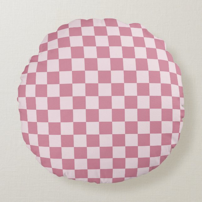 Dusty rose checkerboard pattern round pillow (Front)