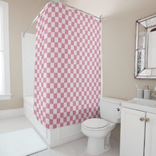 Dusty rose checkerboard pattern shower curtain