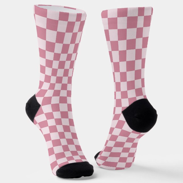 Dusty rose checkerboard pattern socks (Angled)