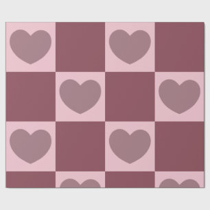 Dusty Rose Checkered Hearts Wrapping Paper