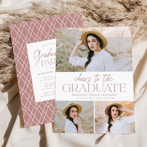 Dusty Rose  Cheers to the Grad Graduation Party Invitation