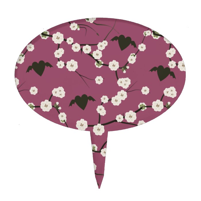 Dusty Rose Cherry Blossom Winged Hearts Cake Toppers