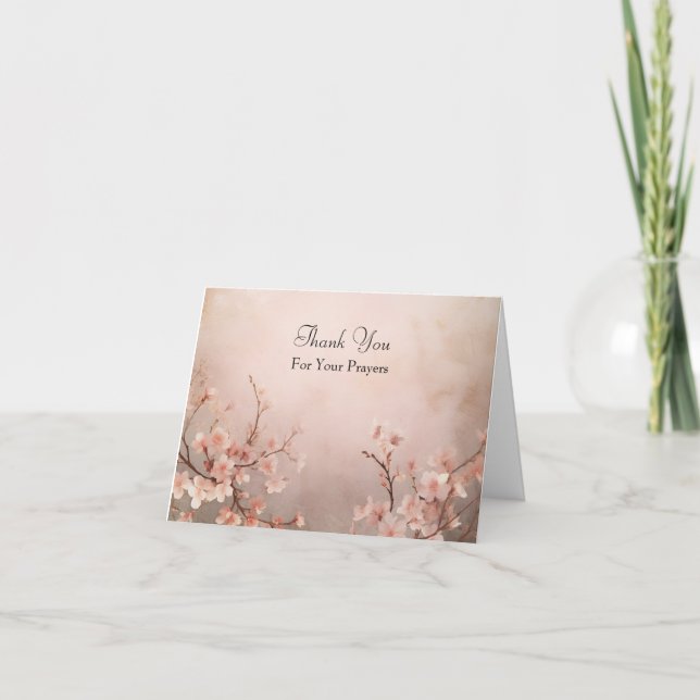 Dusty Rose Cherry Blossoms Orthodox Memorial  Thank You Card (Front)