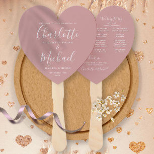 Dusty Rose Chic Wedding Program Heart Hand Fan