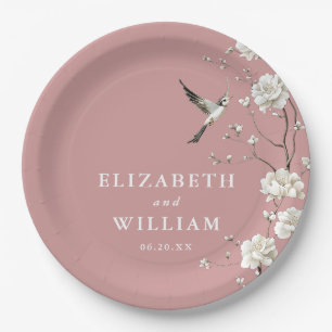 Dusty Rose Chinoiserie Floral Garden Wedding Paper Plates