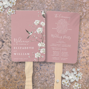 Dusty Rose Chinoiserie Floral Wedding Program Hand Fan