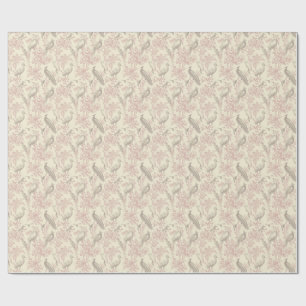Dusty Rose Chinoiserie Peacock Aviary Floral Toile Wrapping Paper