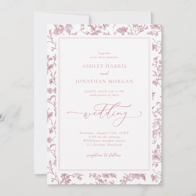 Dusty Rose Chinoiserie Wedding Invitation (Front)