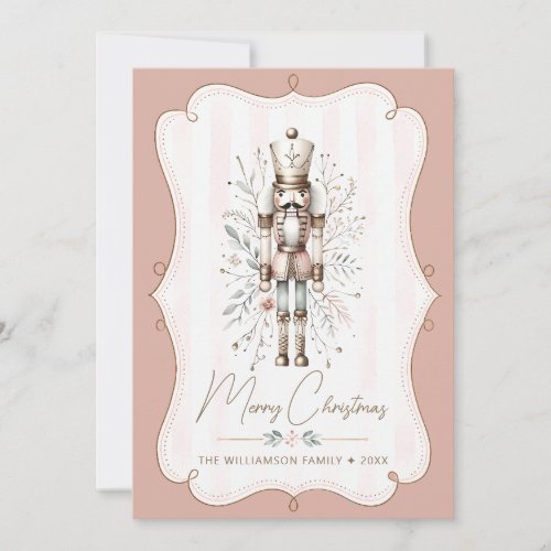 Dusty Rose Christmas Card Nutcracker Gold Frame