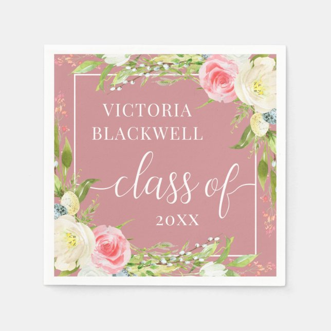 Dusty Rose Class of 2022 Floral Graduation Napkins (Front)