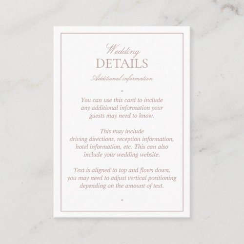 Dusty Rose Classic Script Monogram Wedding Details Enclosure Card