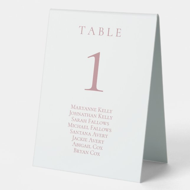 Dusty Rose Classic Table Number with Seating Chart Table Tent (Front)