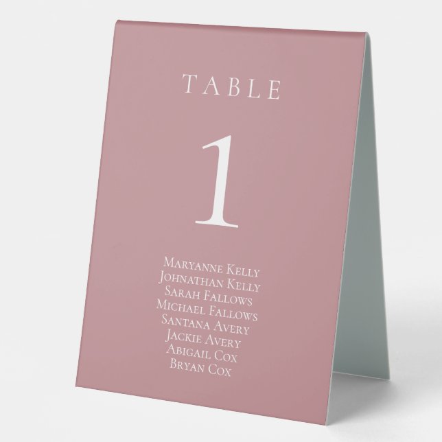Dusty Rose Classic Table Number with Seating Chart Tent (Front)