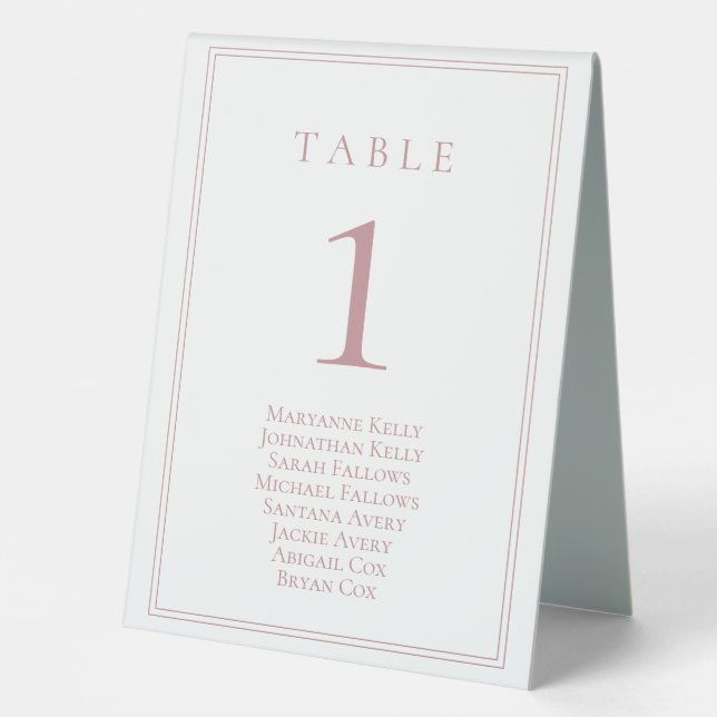 Dusty Rose Classic Table Number with Seating Chart Tent (Front)