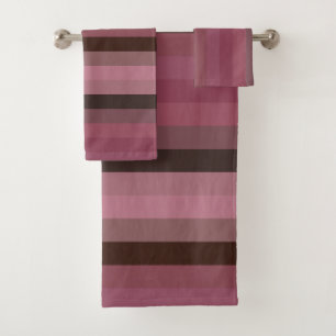 Dusty Rose & Cocoa Brown Soft Stripe Palette Bath Towel Set