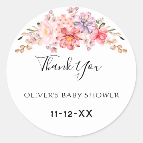 Dusty Rose Color Floral Baby Shower Thank You Clas Classic Round Sticker