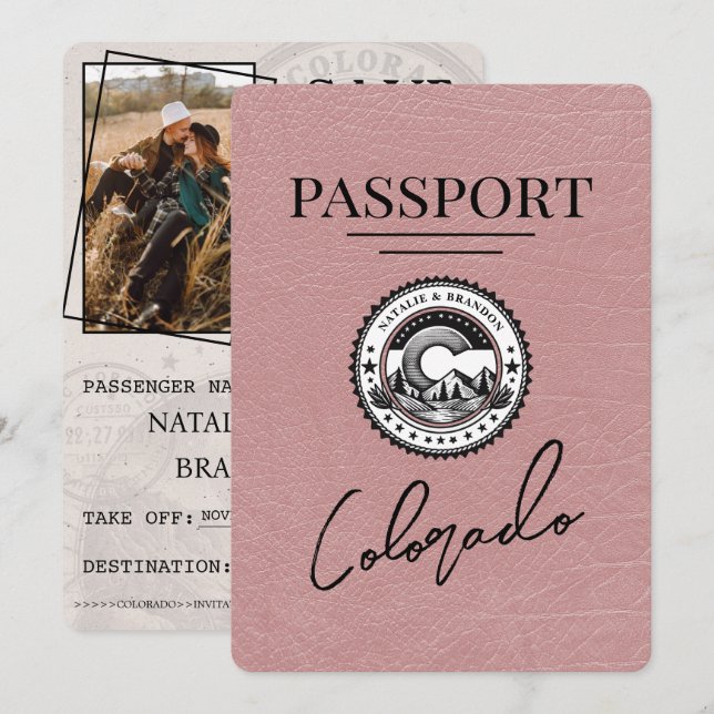 Dusty Rose Colorado Passport Save The Date (Front/Back)
